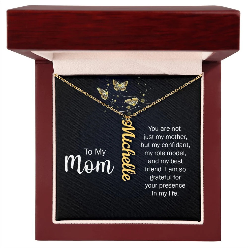 You Are Not Just My Mother Personalized Gold Tone Vertical Name Necklace